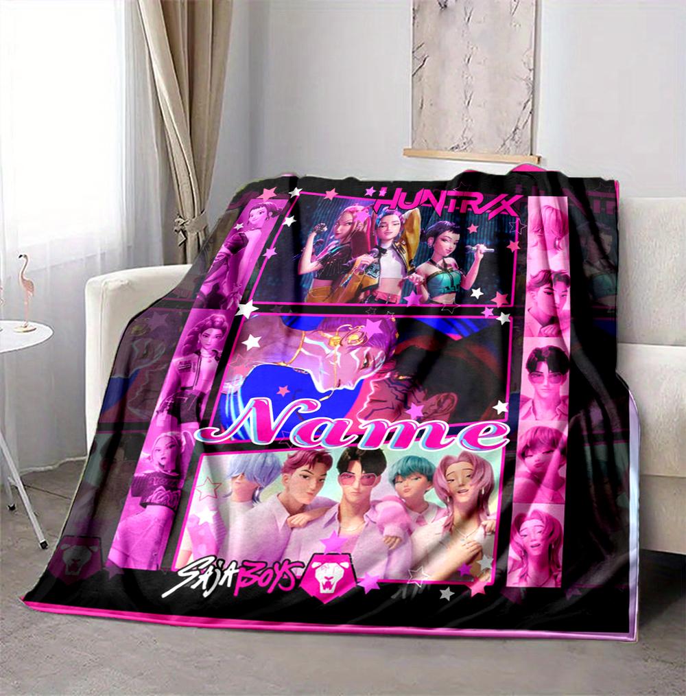 Custom Name K-Pop Hunters Flannel Blanket Throw Blanket Soft Warm Sofa Bed Home Decor Unique Gift