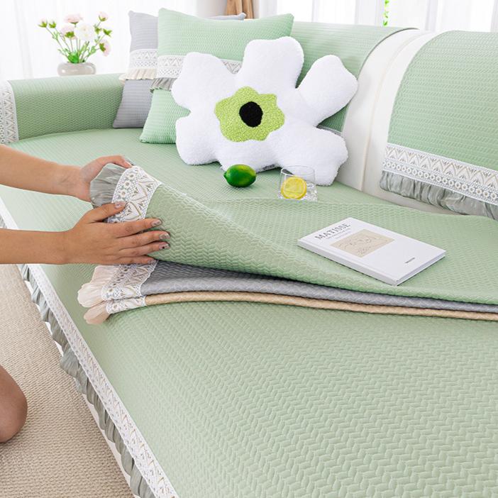 Summer French Cold Bean Sofa Cushion New Cool Feeling Ice Silk High Feeling Summer Non-slip Cover Cloth Towel