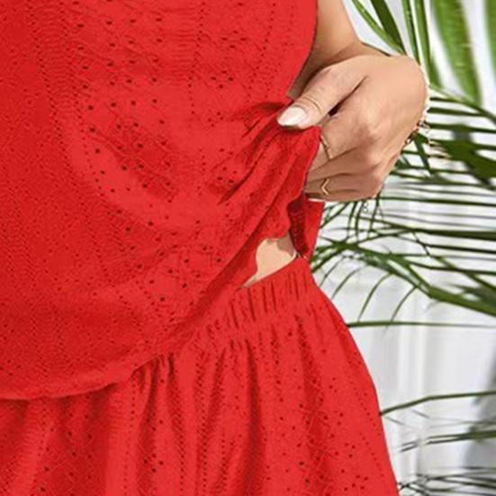 Eyelet Cami Pajama Sets for Women Camisole Tank Top And Shorts 2 Piece Pjs Sets Summer Cute Sleepwear Lounge Set
