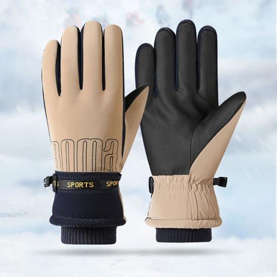 1 Pair Ski Gloves Water-Resistant Plush Lining Thickened Winter Warm Gloves Unisex Touchscreen Snowboarding Gloves