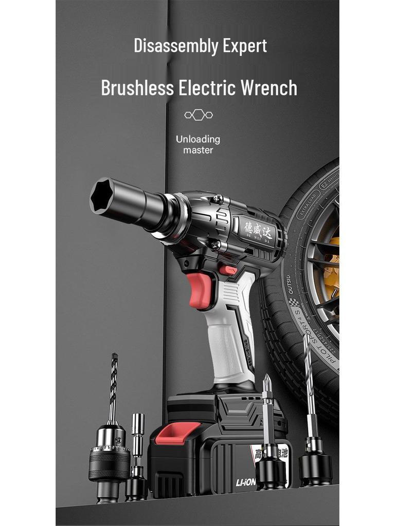Powerful Brushless Electric Impact Wrench with Rechargeable Lithium Battery for Scaffolding, Carpentry, and Auto Repair