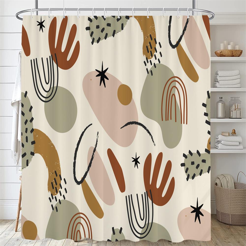 Modern Abstract Print Shower Curtain Bathroom Fabric Polyester Waterproof Minimalist Line Shower Curtains Bath Decor with Hooks
