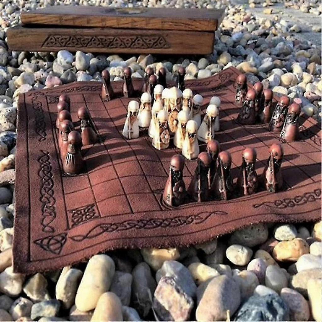 Jeu de société Hnefatafl, Échiquier Viking, Échiquier en Bois, Ensemble de Voyage Adulte/Enfant avec Boîte en Bois