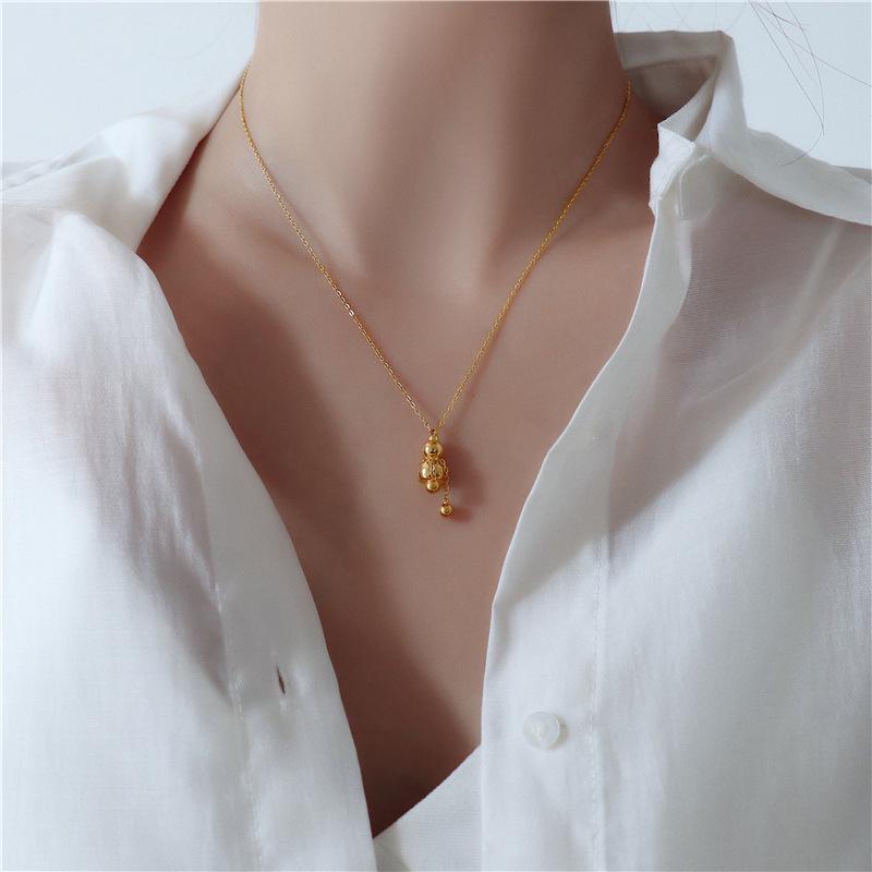 Vintage Gourd Necklace: 18K Gold-Plated Titanium Steel with Tassel Pendant - European & American Style Women's Jewelry