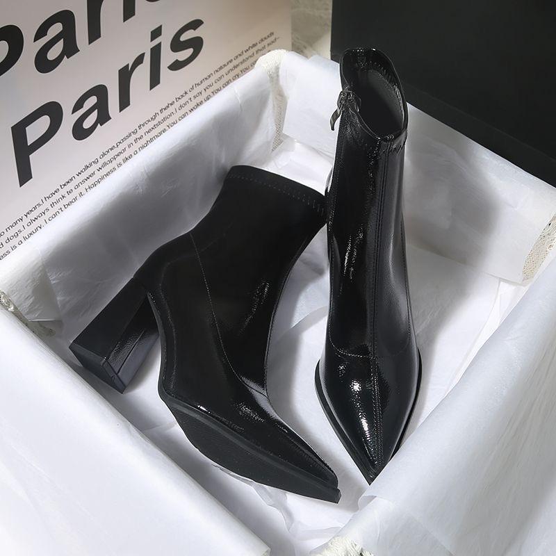 Korean ankle boots, women's short boots, comfortable high heels, thin feeling, small thick heel