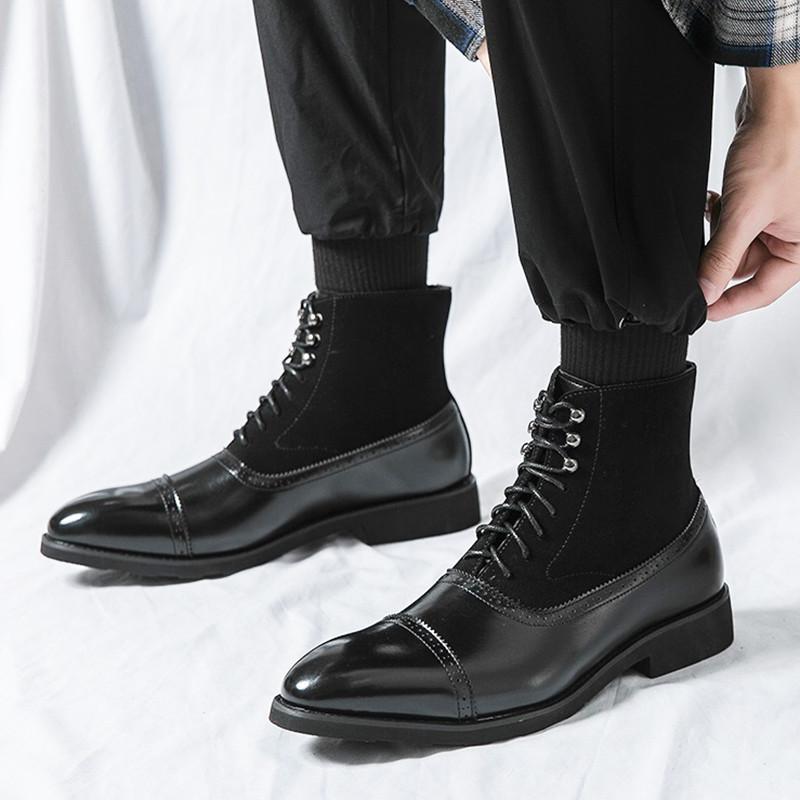 Fashion Designer New Men's Pointed Lace Up Brown Black Shoes Trend Casual Luxury Fashion High-top Ankle Boots