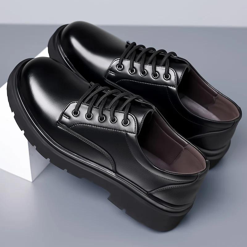 Herresko snøresko lakkskinn herre oxfords plattform svart rund tå ensfarget business luksussko herre gratis frakt