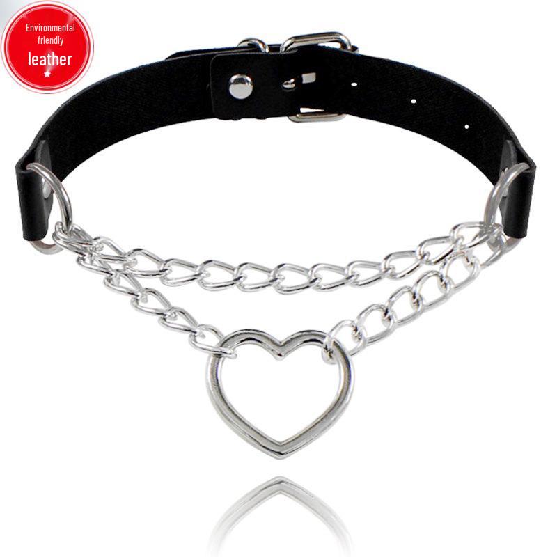 Eco-friendly Harajuku Peach Heart PU Leather Choker Necklace - Trendy Heart-Shaped Clavicle Chain