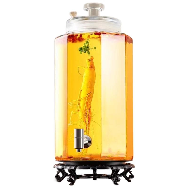 HANDUNYOU 30-Jin Glass Wine Jar with Stainless Steel Faucet