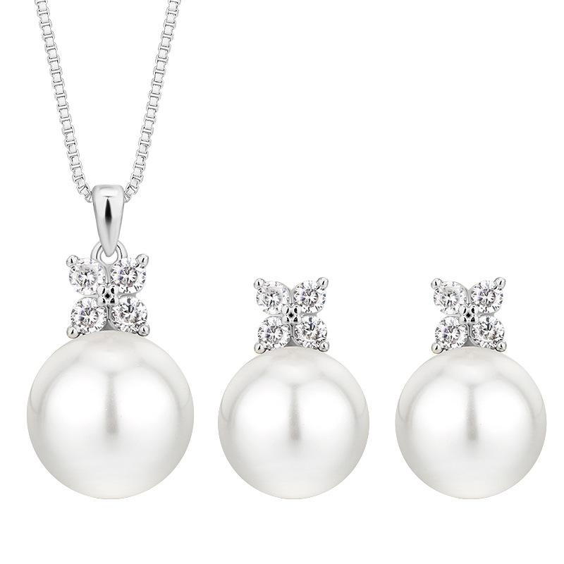 Autumn And Winter Jewelry Copper Bottom Gold-Plated White Pearl Daily Set 14-12Mm