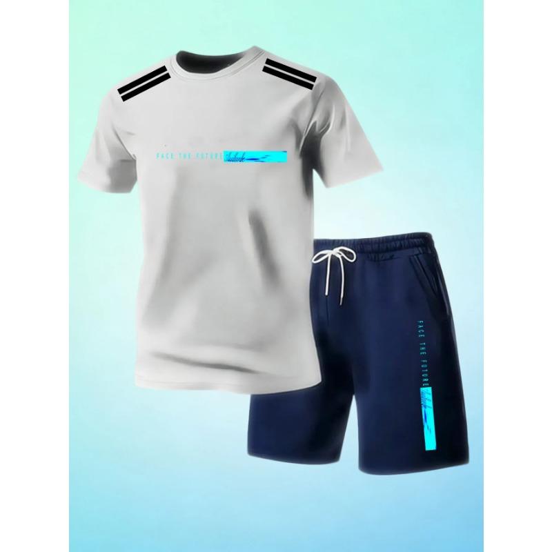 Outdoor Sports Outfit Men Summer Mesh Crew Neck Short Sleeve Tshirt Breathable Casual Shorts Set