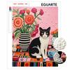 Creative DIY Framed Pearl Art Kit with Cute Cat and Floral Pattern Sparkling Bead Canvas Ready To Display Relaxing Gift for Adults Craft Decor
