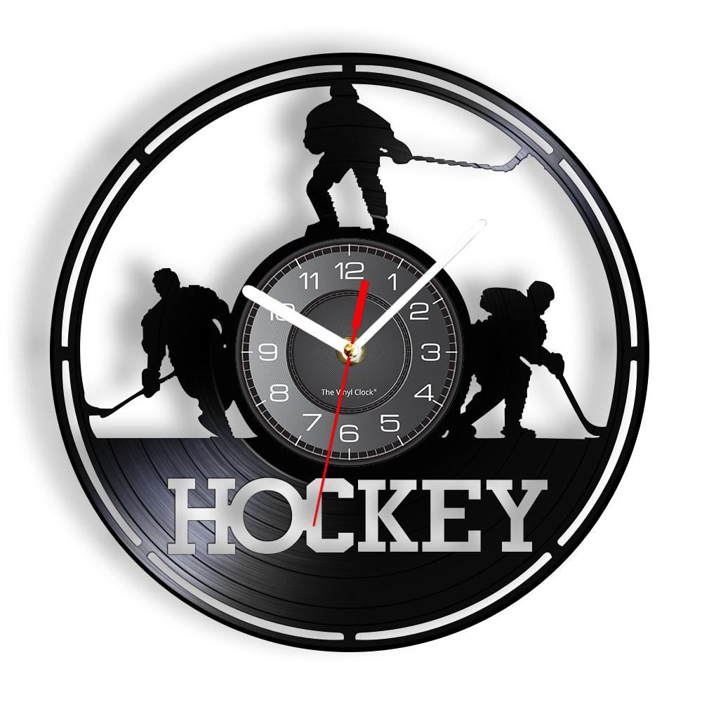 Hockey Wall Clock Hockey Player Silhouette Wall Art Home Decor Vinyl Record Wall Clock Vintage Hockey Fans Gift Handmade Artwork