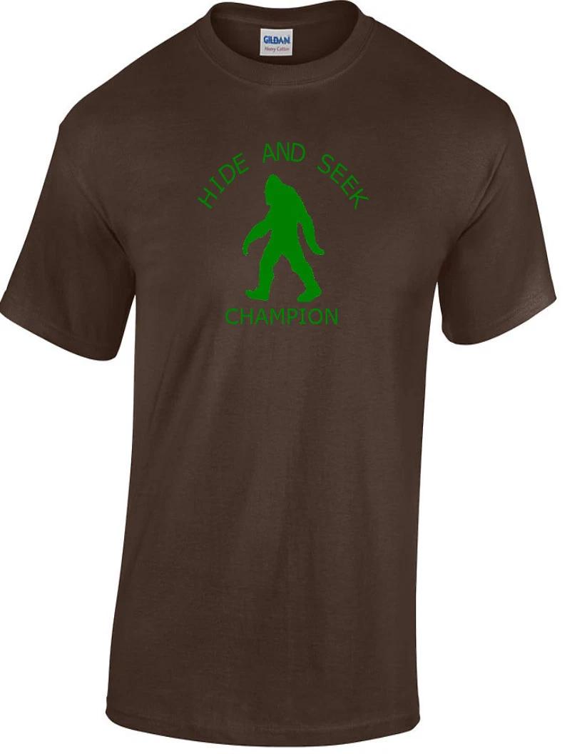 Hide and Seek Champion T-Shirt Funny Sasquatch Bigfoot Green Brown Tee Shirt S