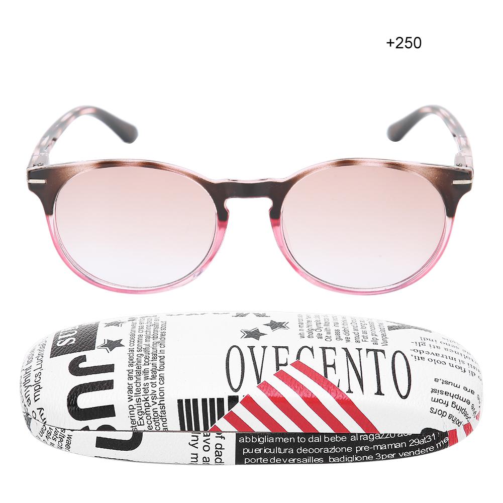 

Унисекс очки для пресбиопии высокой четкости, снимающие зрительное утомление, очки для чтения с футляром(+250 Прозрачная розовая оправа)