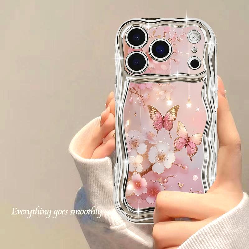 Butterfly Flowers Print Phone Case For iPhone 17 Pro Max Air 16e 16 15 14 13 Pro Max 12 11 Shockproof Luxury Plating TPU Cover