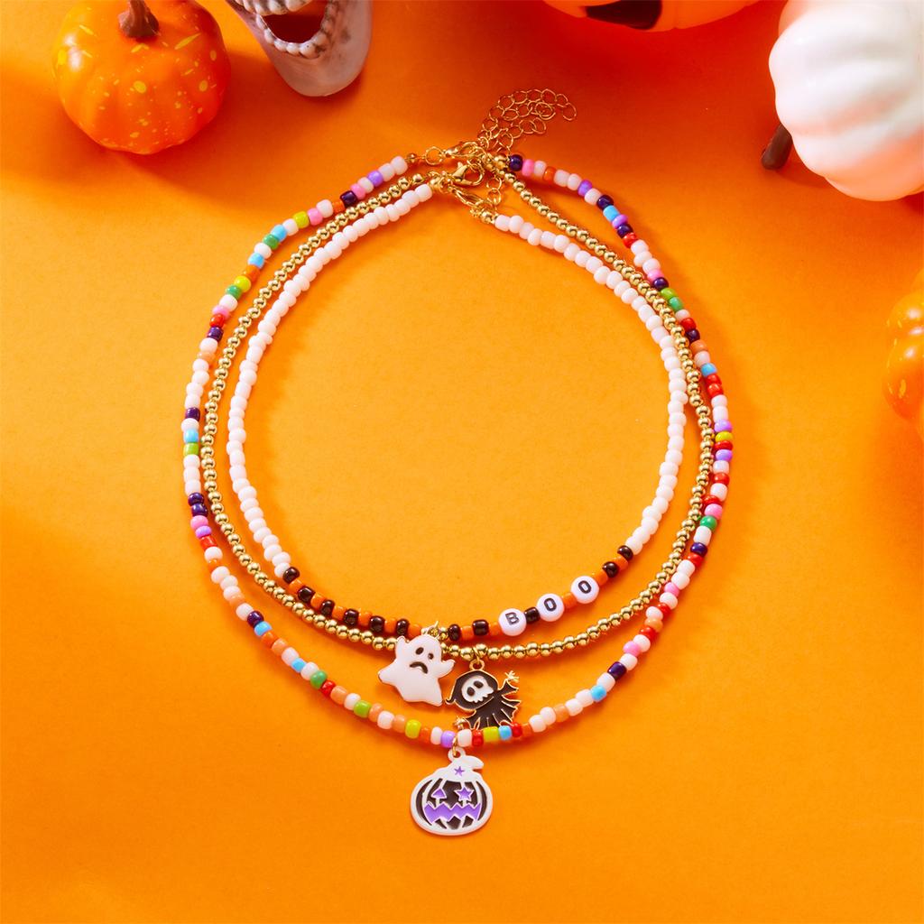 Halloween  Beaded Necklace Cute  Pumpkin  Layered Necklace Set for Women Multicolor Beads  Necklace Funky   Pendant Necklace