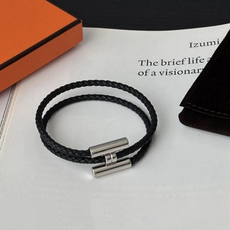 Stainless Steel Bracelet, Leather Woven Bracelet, Various Colors, Geometric Style, Light Luxury Style