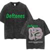 Deftones Dripping Skull Rissiges Logo Doppelseitiges Vintage-Waschung Übergroßes T-Shirt, Unisex Alternative Metal Fan Streetwear Tee, 100% Baumwolle Lässig
