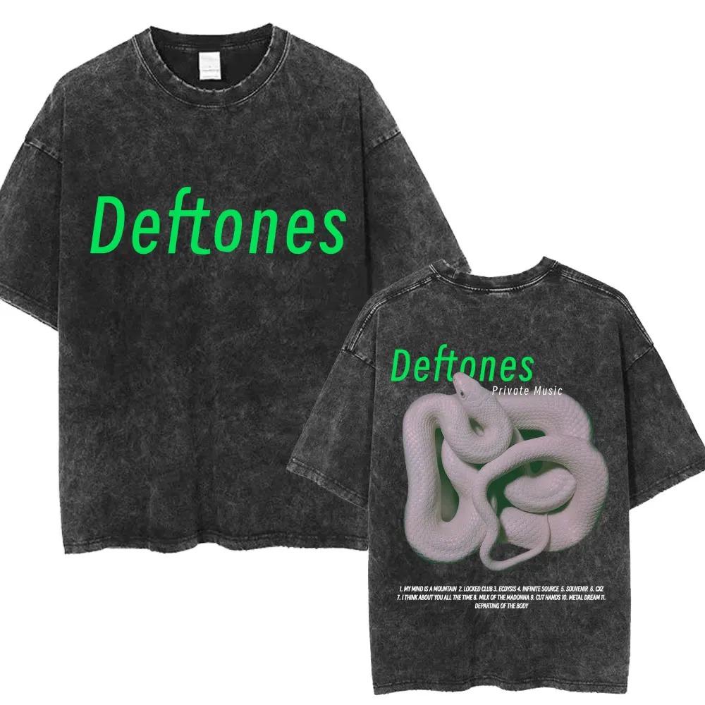 Deftones Dripping Skull Rissiges Logo Doppelseitiges Vintage-Waschung Übergroßes T-Shirt, Unisex Alternative Metal Fan Streetwear Tee, 100% Baumwolle Lässig