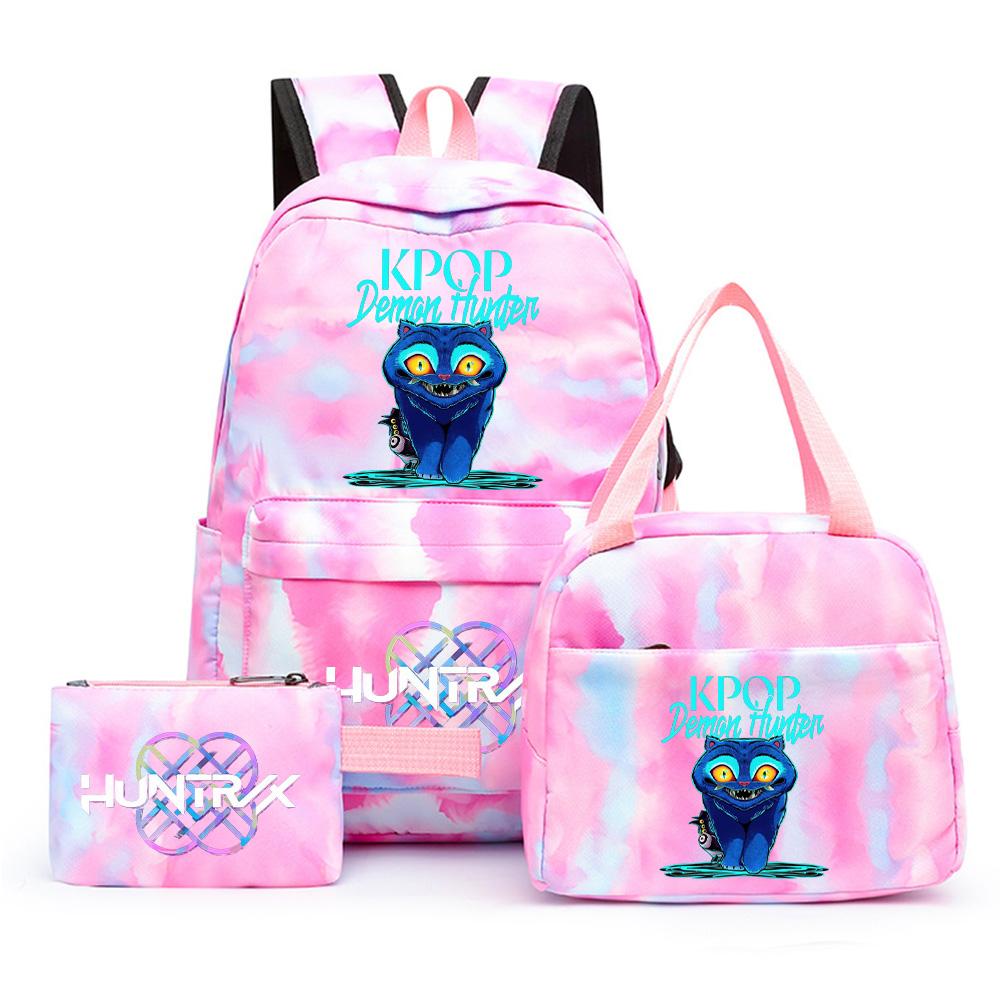 3Pcs/set Cartoon K-Pop Printed Backpack with Pencil Case Lunch Bag for Teenager Girl Boy Bookbag Kid Gift Large Capacity Waterproof Travel Bag