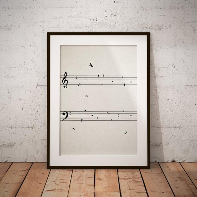 Sheet Music with Birds Vintage Canvas Painting Posters Prints Music Wall Art Picture Musical Notes Room Decor Music Teacher Gift