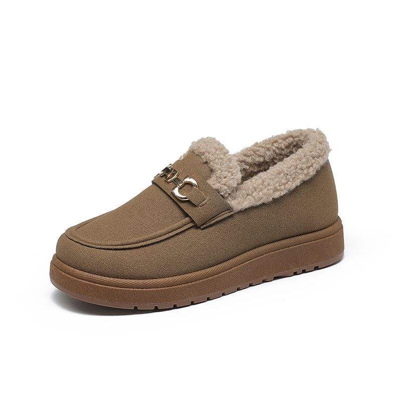 Winter Beijing cotton shoes women's fleece to keep warm Doudou fleece leather surface thickened non-slip mother cotton boots casual and cold-proof