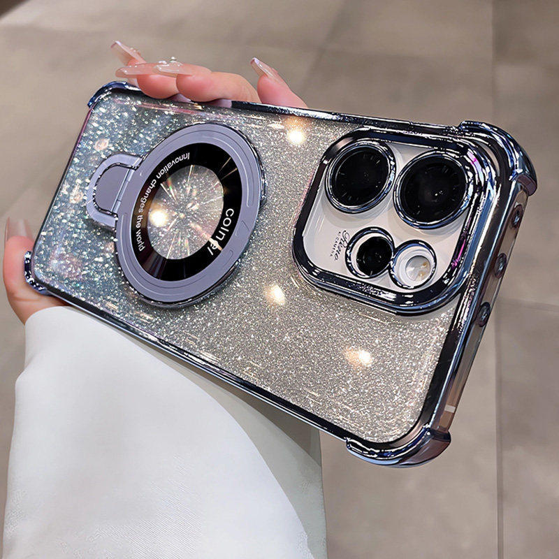 Applicable To OPPO Reno15F Mobile Phone Case Airbag Electroplating Glitter Soft Case A6X Magnetic Suction Bracket Anti-drop Protective Cover