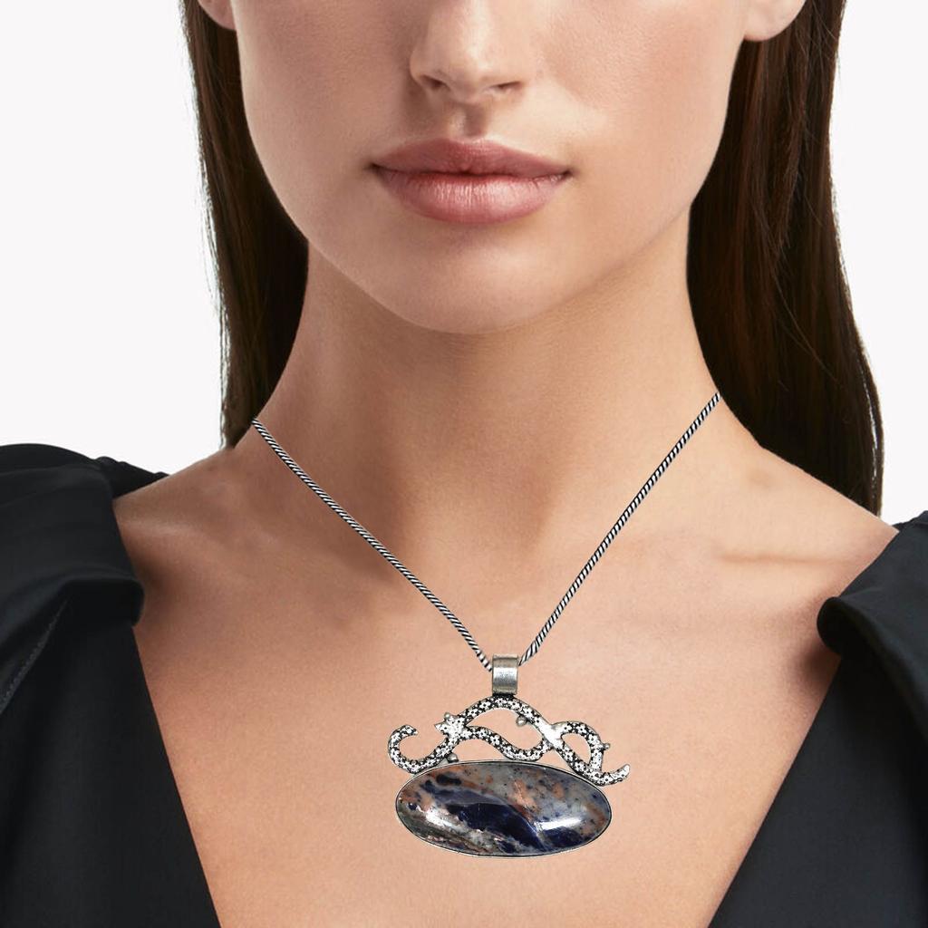 Anhänger Sodalith Silber Edelstein Schmuck Handarbeit vergoldet Sterling Natur