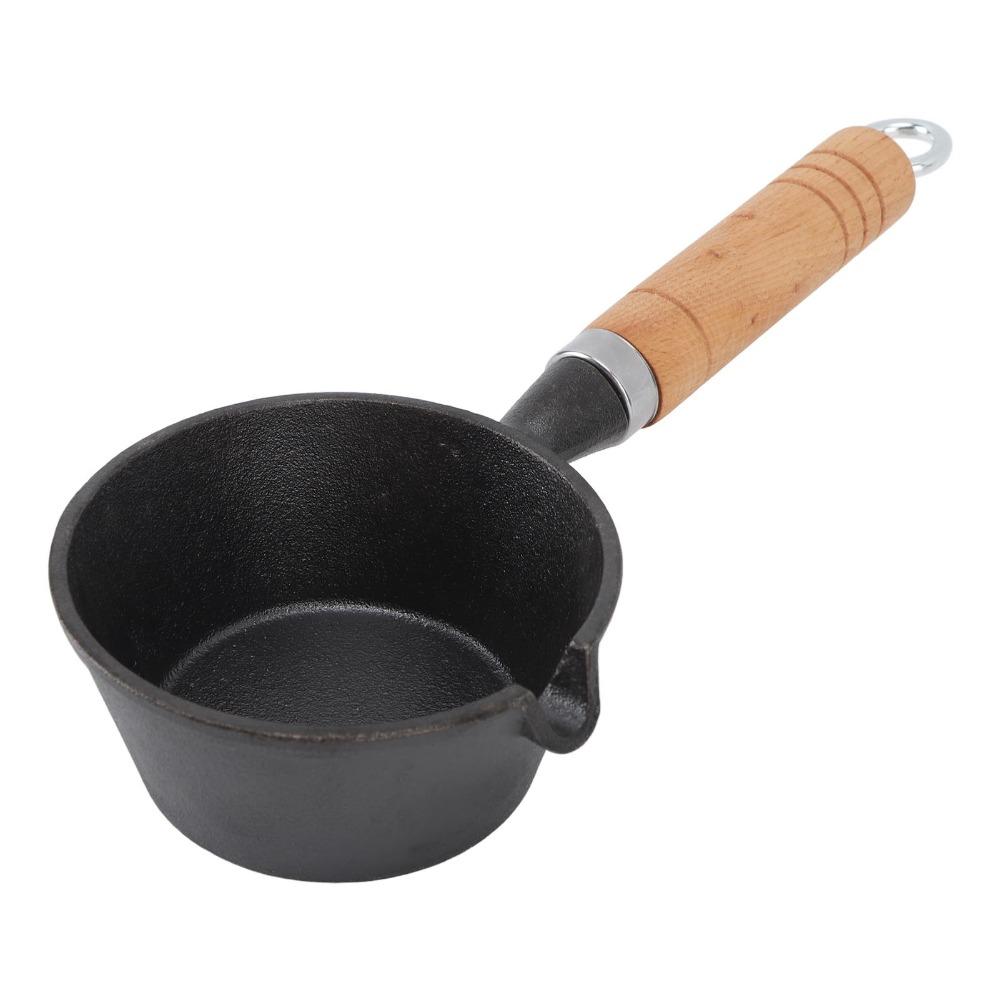 Mini Egg Frying Pan Nonstick Pre Seasoned Cast Iron Skillet Cast Iron with Wooden Handle Basting Pot Melting Butter