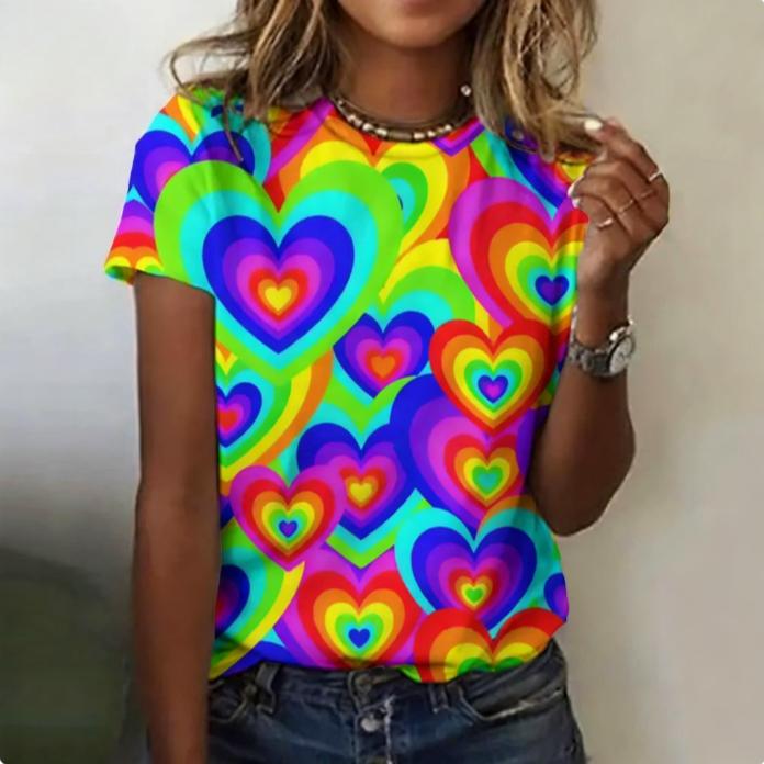 Round Neck 3D Colorful Printed Fashionable Casual Short Sleeved Women's T-shirts - Soft Medium Stretch Polyester Fabric Summer Relaxed Fit Clothing