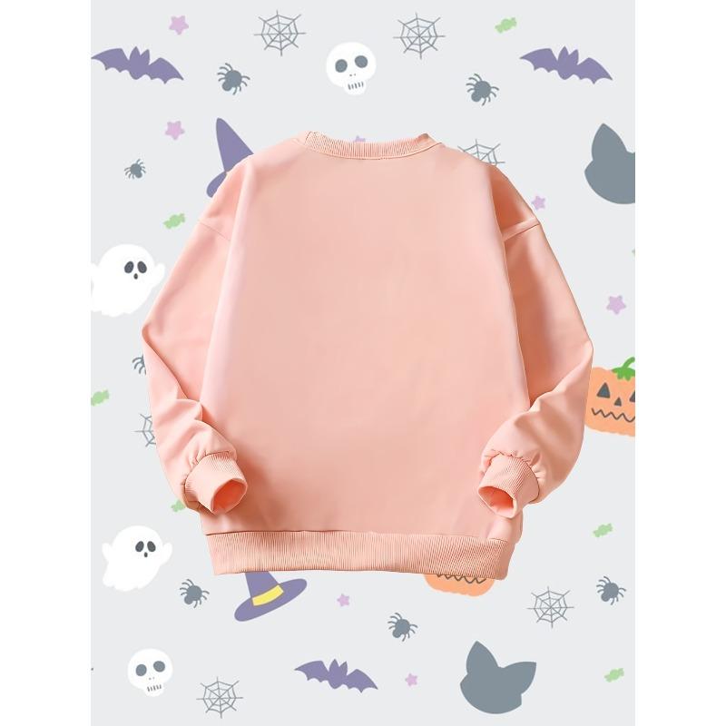 Halloween Theme Cartoon Pig Long Sleeve Crewneck Pullover Sweatshirt for Kids, Fun Round Neck Top for Boys And Girls, Suitable for All-Season Home