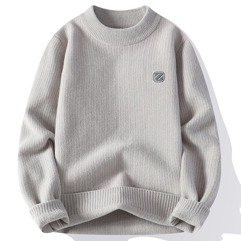 Woodpecker Men's Slim Fit Round Neck Knit Sweater - Warm Velvet Base Layer for Autumn/Winter