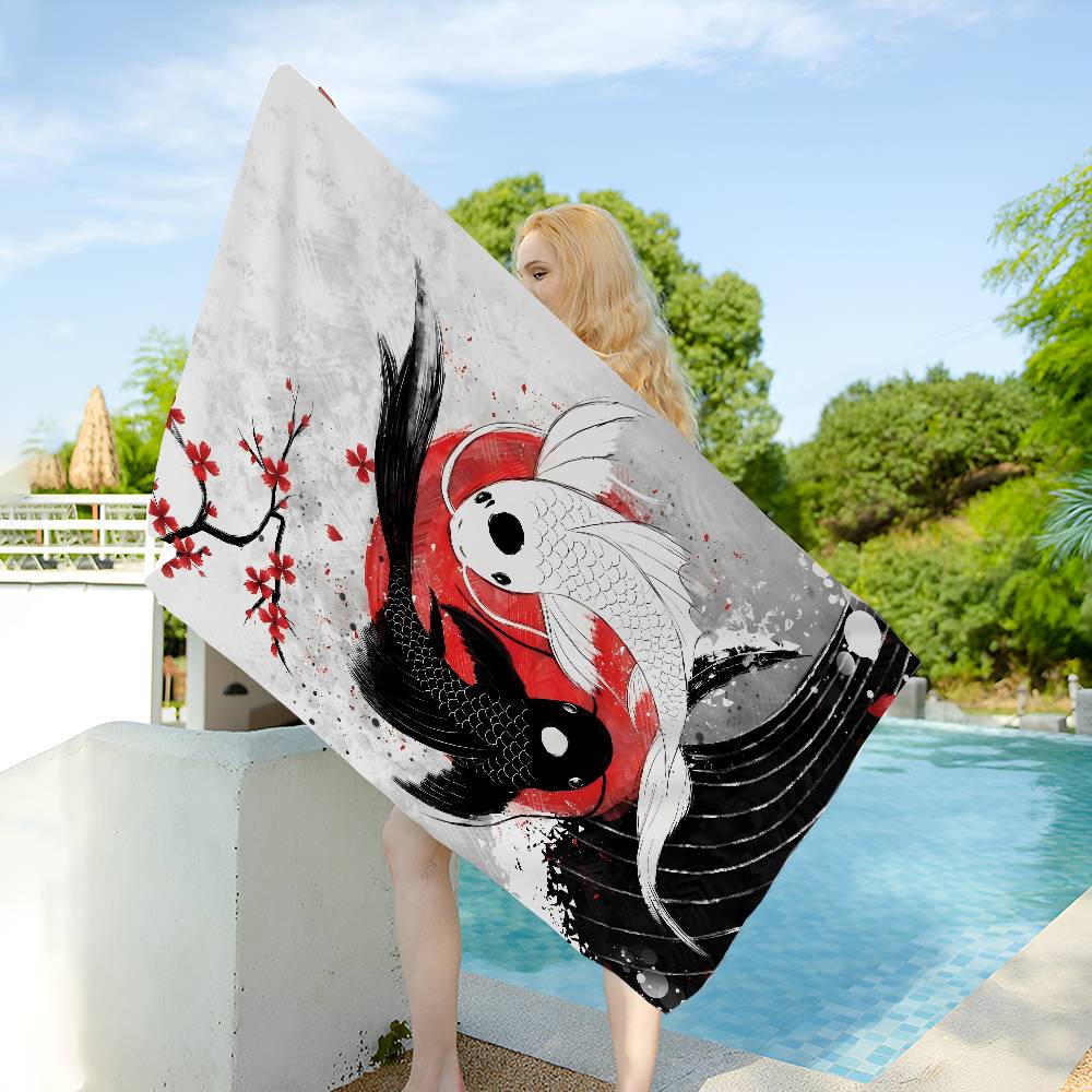 Modern Chinese Koi Tai Chi Eight Trigrams Yin Yang Bath Towel Microfiber Soft Water For Girl Kids Decorative Cartoon Beach Towel