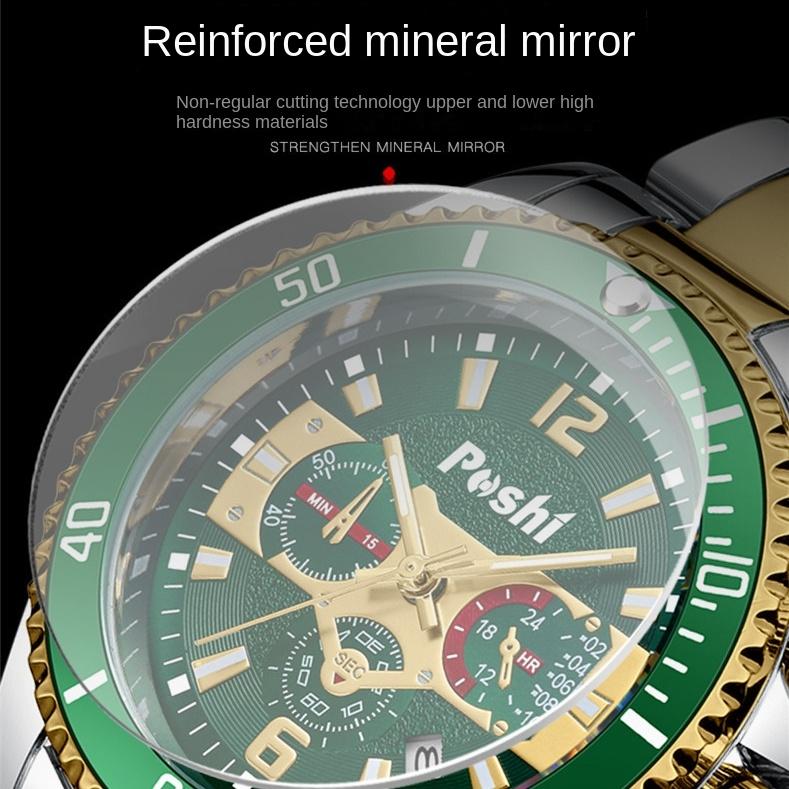 POSHI Vanntett Klokke Herre Selvlysende Kalenderklokke Herre Stållenke Klokke Studentklokke Herre