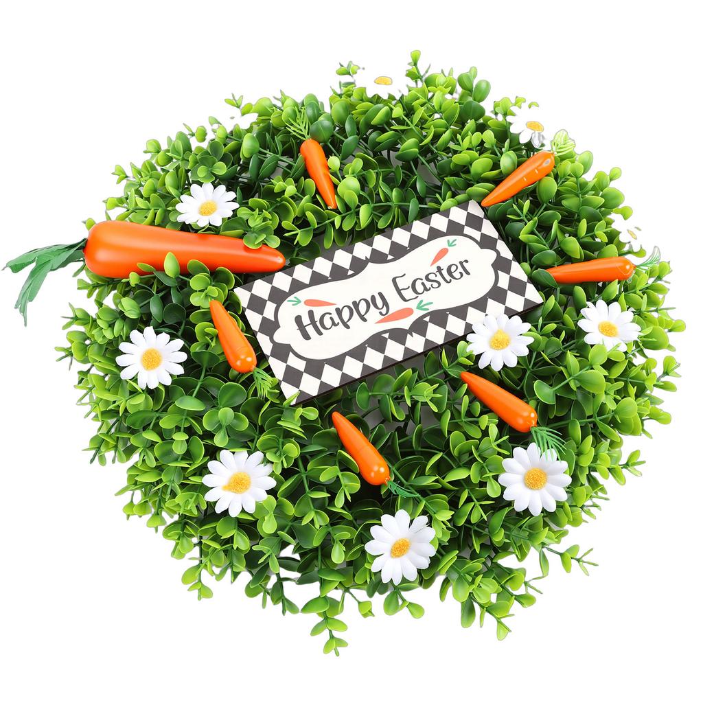 Easter Wreath Decoration Artificial Spring Wreath with White Daisy Carrots Green Leaves for Home Wall Farmhouse Holiday