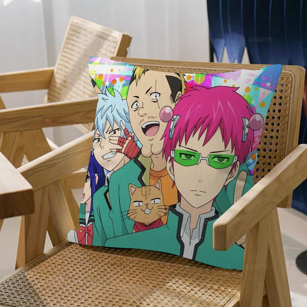 Saiki K:s katastrofala liv Kuddöverdrag Tecknad Soffa Dekorativ Hem Dubbelsidigt Tryck Kort Plysch Sött Kuddfodral