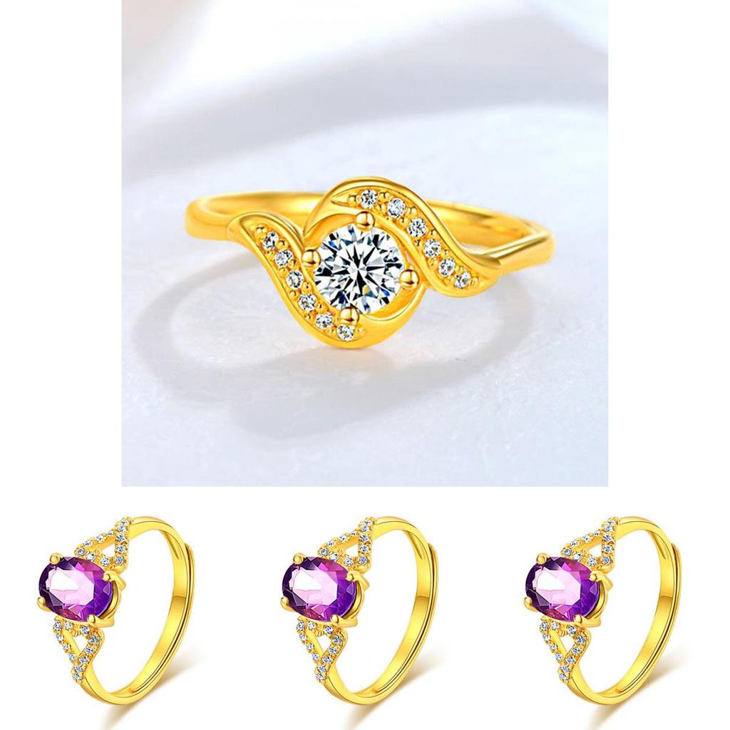 Beautiful Adjustable Womens Ring Featuring Purple Amethyst And Glittering Diamond Accents