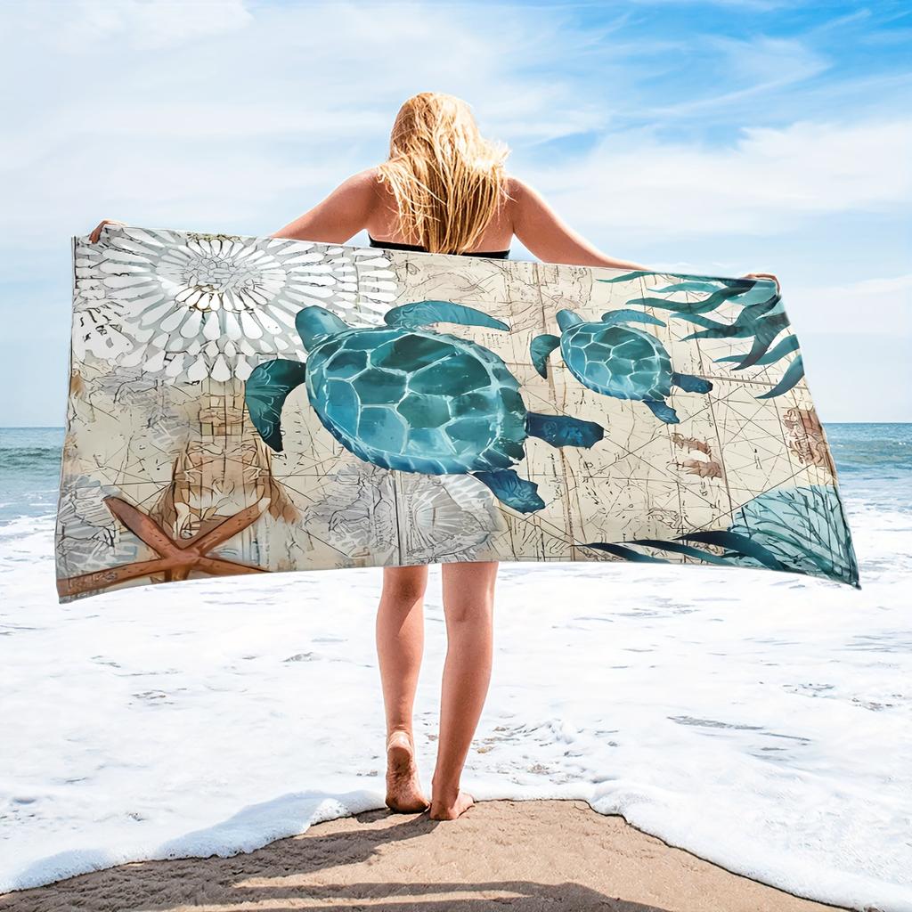 1 Stück Schildkröten Strandtuch, Super saugfähig, Schnell trocknend, Leicht, Weich, Geeignet für Strand, Schwimmen, Outdoor-Camping, Reisen