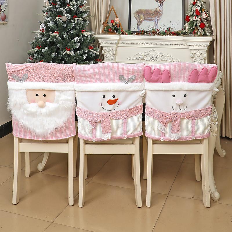 Stuhllehnenbezüge mit Cartoon-Motiv, waschbar, rosa, weihnachtlich, Stuhlbezüge, Esszimmerstuhllehnenbezüge, Heimdekoration