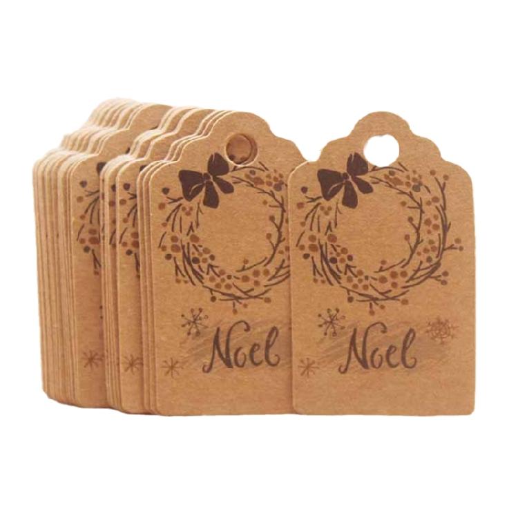 100 Pcs/Set Kraft Paper Gift Tags Merry Xmas Hanging Label Cute Print White Tags