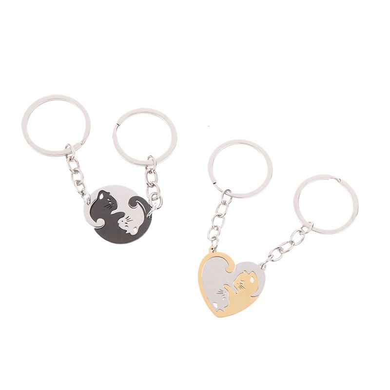 2 Pezzi Puzzle Gatto Portachiavi Coppia Amante Animale Abbinato Portachiavi Ciondoli Regalo di San Valentino Per Amanti Gioielli Pendenti Portachiavi