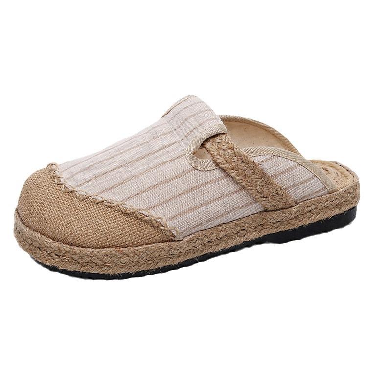 2025 Spring/Summer New Cotton Linen Striped Slippers - Fresh, Casual Design