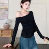 Women Autumn Long-sleeved Slash Neck Crops Tops Elastic Sexy Slim Backless T-Shirts Female New Fashion Lace-up Solid Top Tees