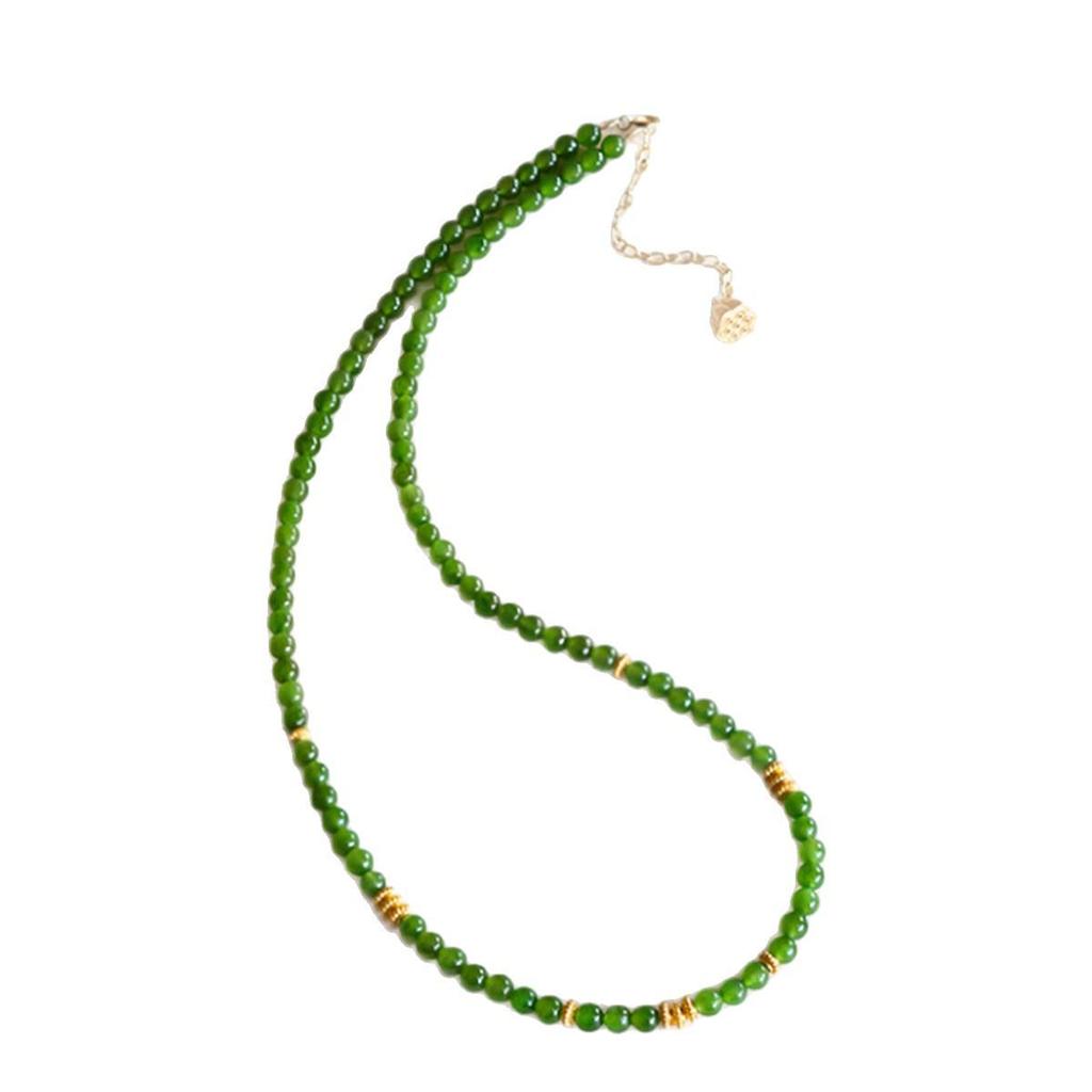 Hetian Jade Millet Bead Necklace - 4mm Jasper Beaded Green Jade Choker Clavicle Chain