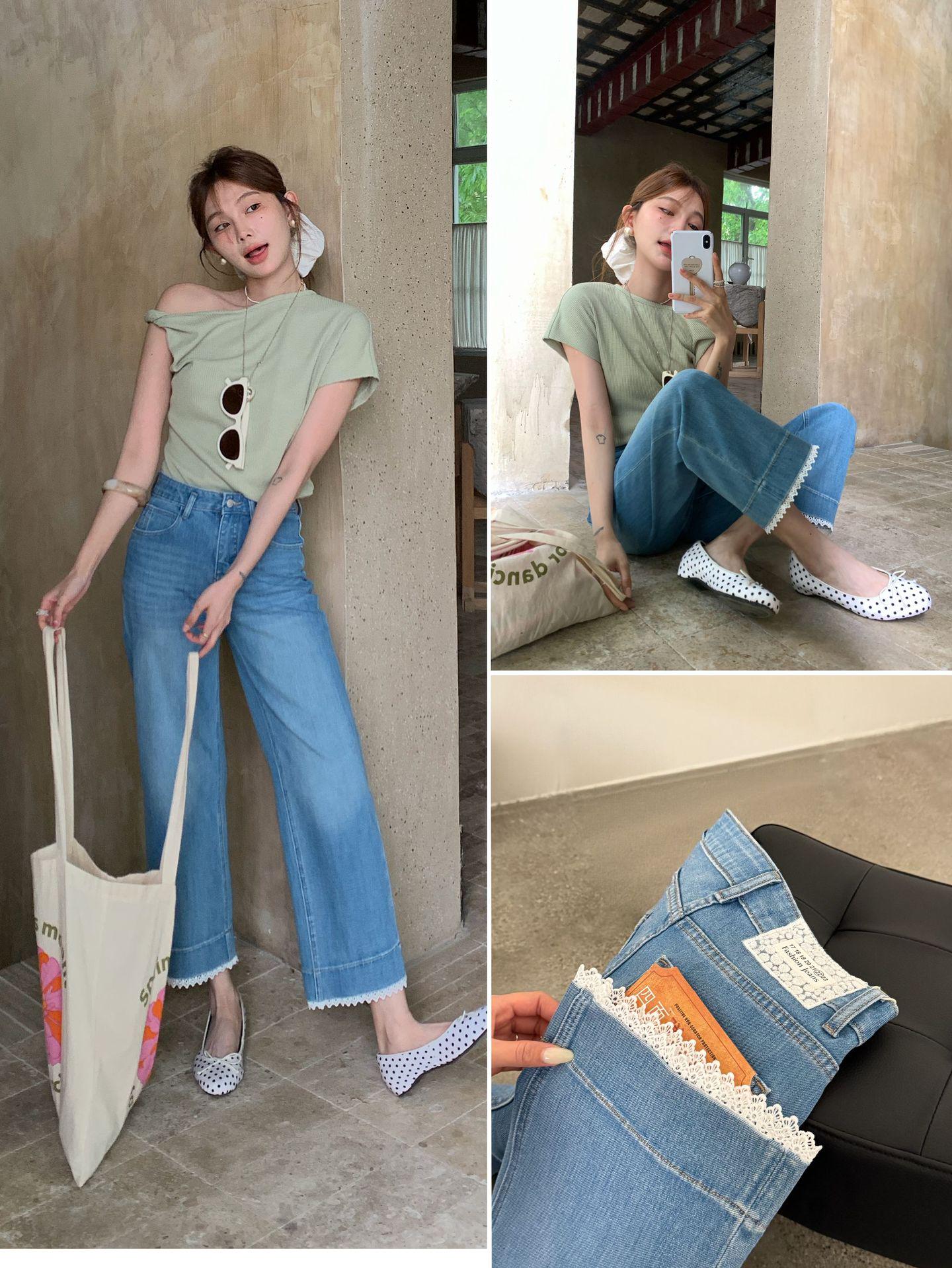 

European Style Summer Soft Stretch 9-Point Loose Jeans 26 светло-синий