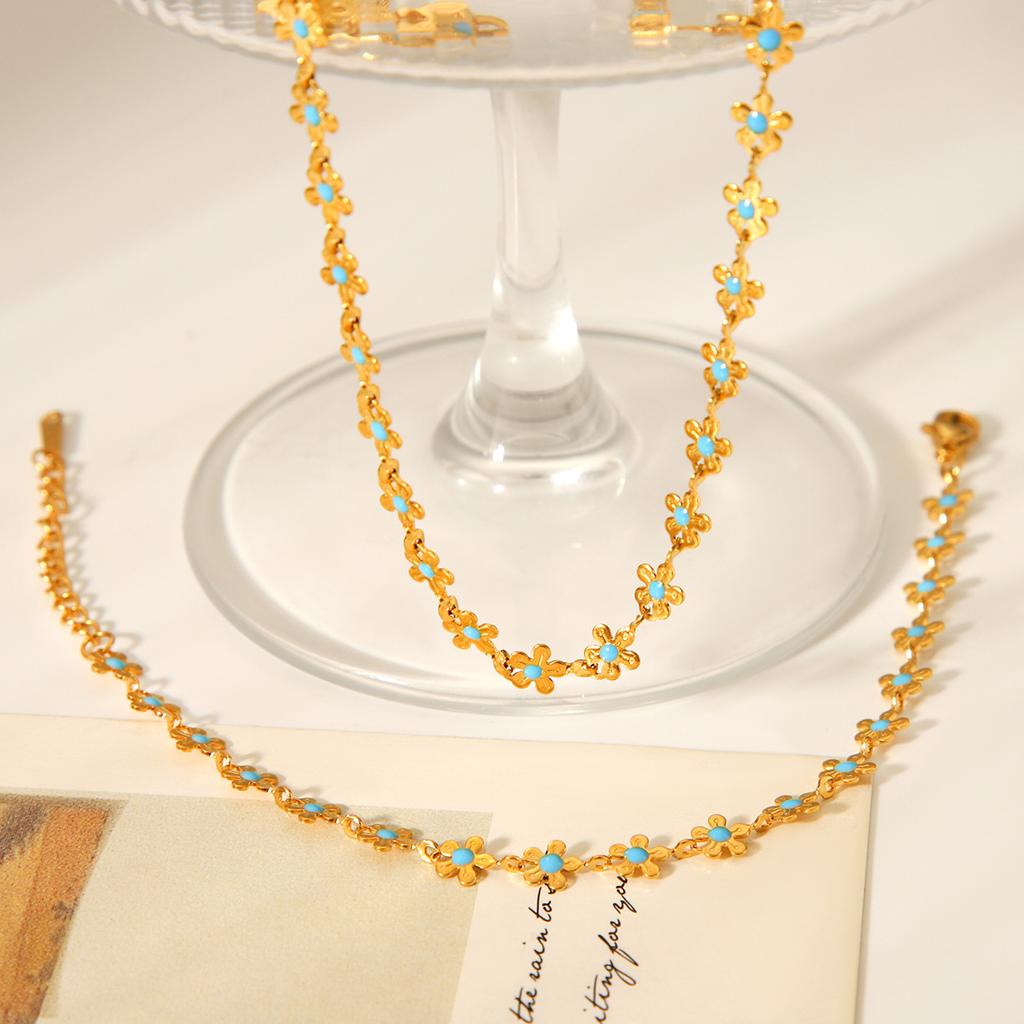 Stainless steel flower oil drop necklace, stylish titanium steel bracelet, non-fading jewelry