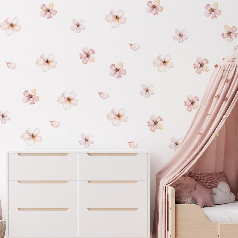 Floral Plants Flowers Wall Stickers for Living Rooms, Background Wall Decoration, Self-adhesive Vinyl Sticker, Girls Bedroom