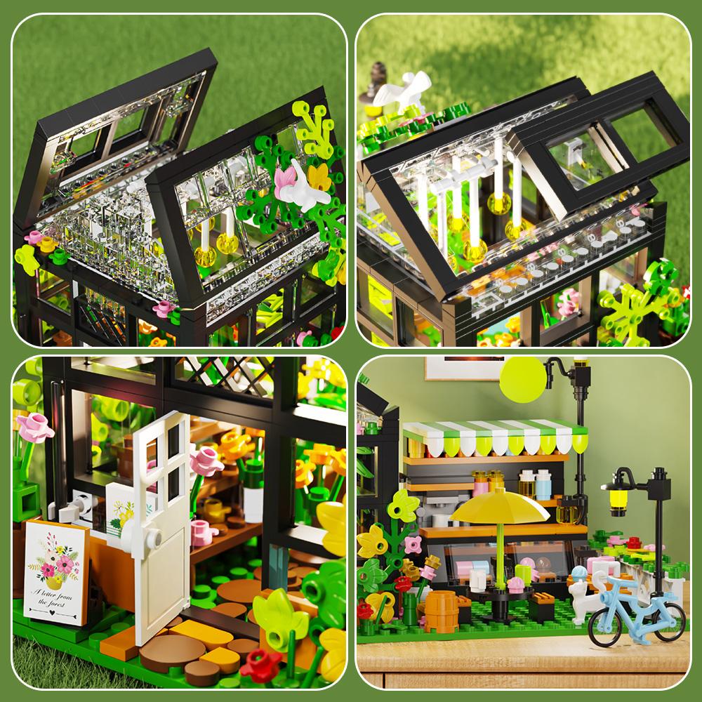 Flower House Building Set with LED, City Street House Flower Shop Building Blocks Toy, Gift for Girls 8+ Year, Mini Brick 680pcs