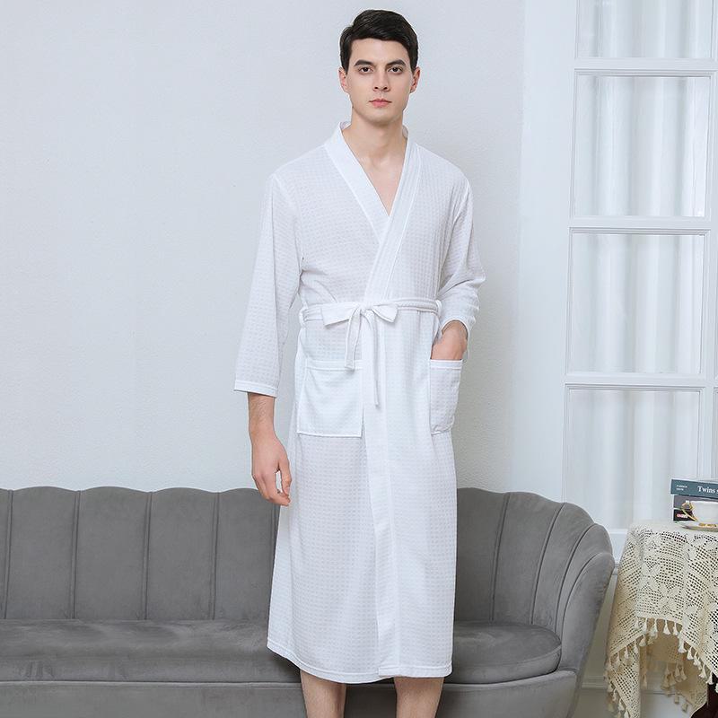 Leichter Waffel-Kimono-Bademantel für Herren – Homewear im Hotel-Stil für Frühling und Sommer